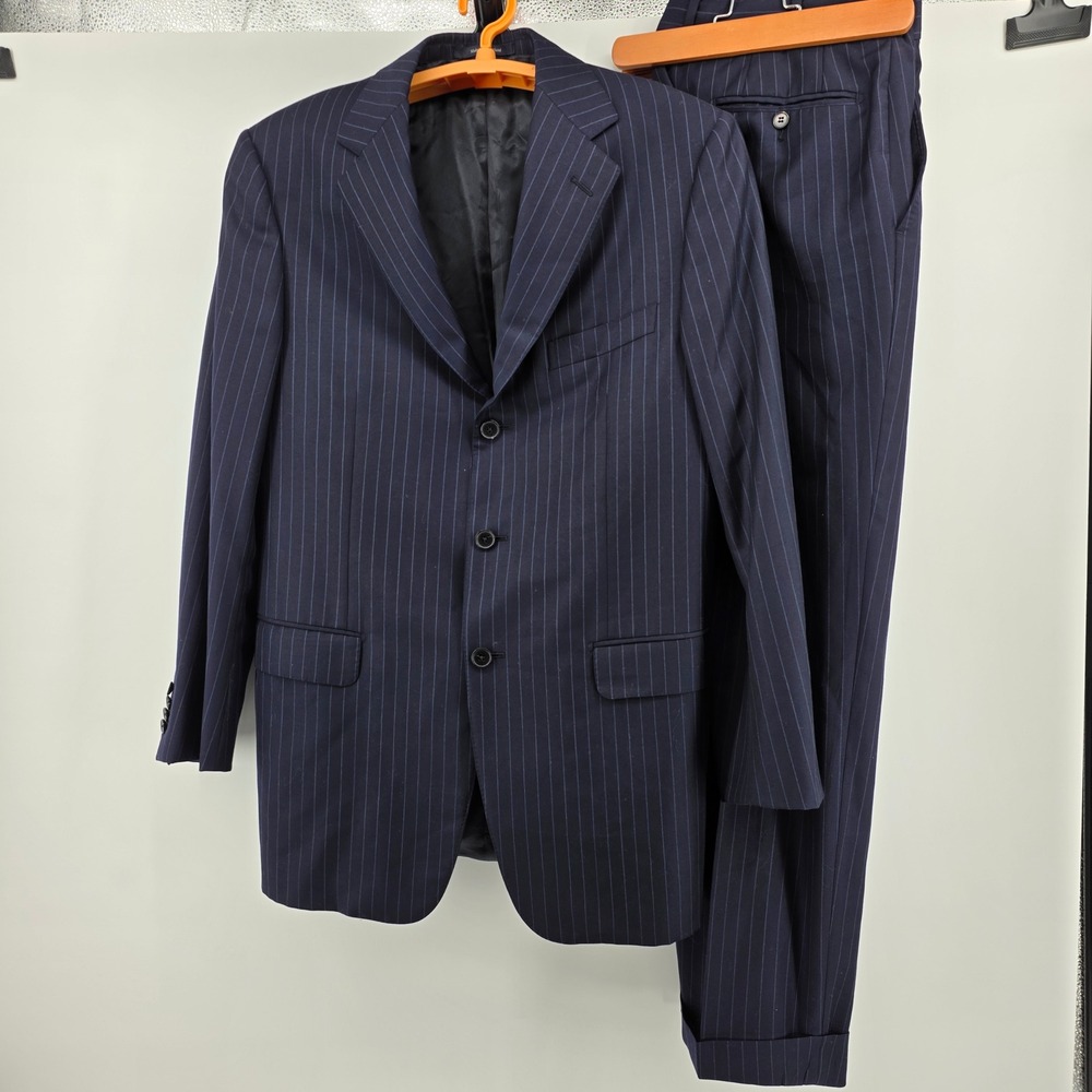 Ermenegildo Zegna 3 Button suit Mens Navy Blue Pinstripe 100% Wool sz 42L